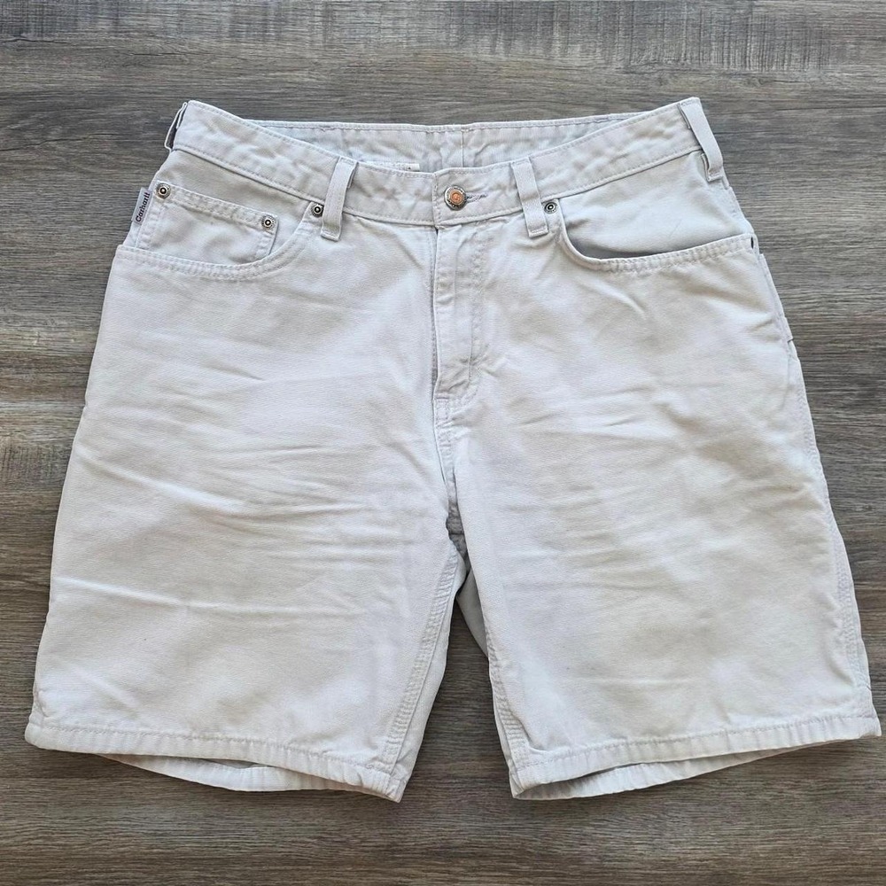 Vintage Carhartt Womens Canvas Work Shorts Size 4 Beige Utility Carpenter Jorts
